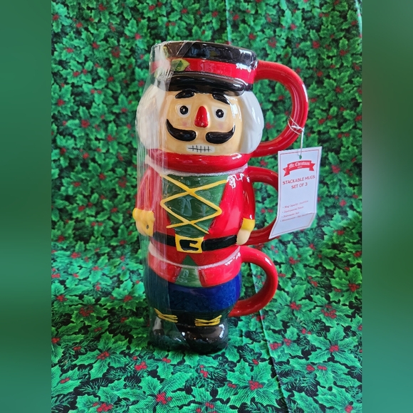 Mr Christmas Nutcracker Stackable Mugs Set Of 3 NWT - Picture 1 of 5